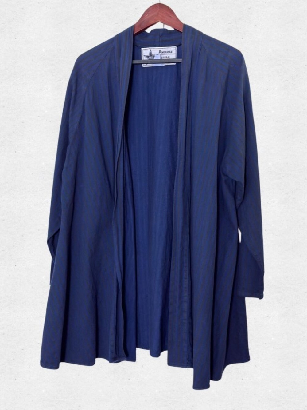 Vintage 90s Oversized Navy Blue Cardigan Garment Dyed Cotton Pinstripe Large